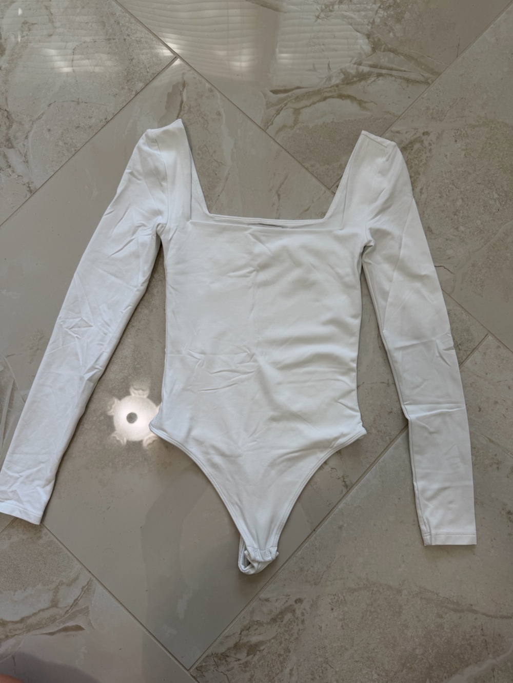 Babaton White Square-Neck Long-Sleeve Bodysuit